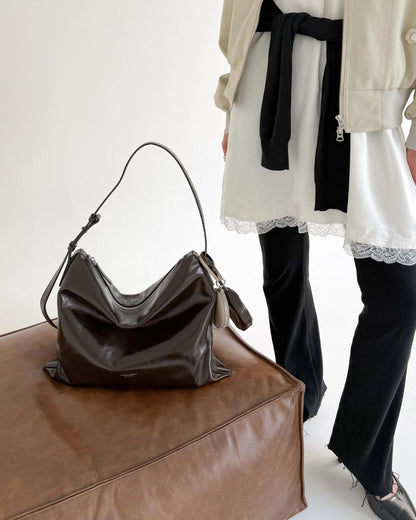 B204 bucks&leather ｜Day Shoulder/亮面牛皮