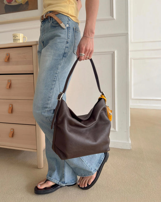 B216 牛皮｜慵懶風磁石扣皺摺 shoulder bag