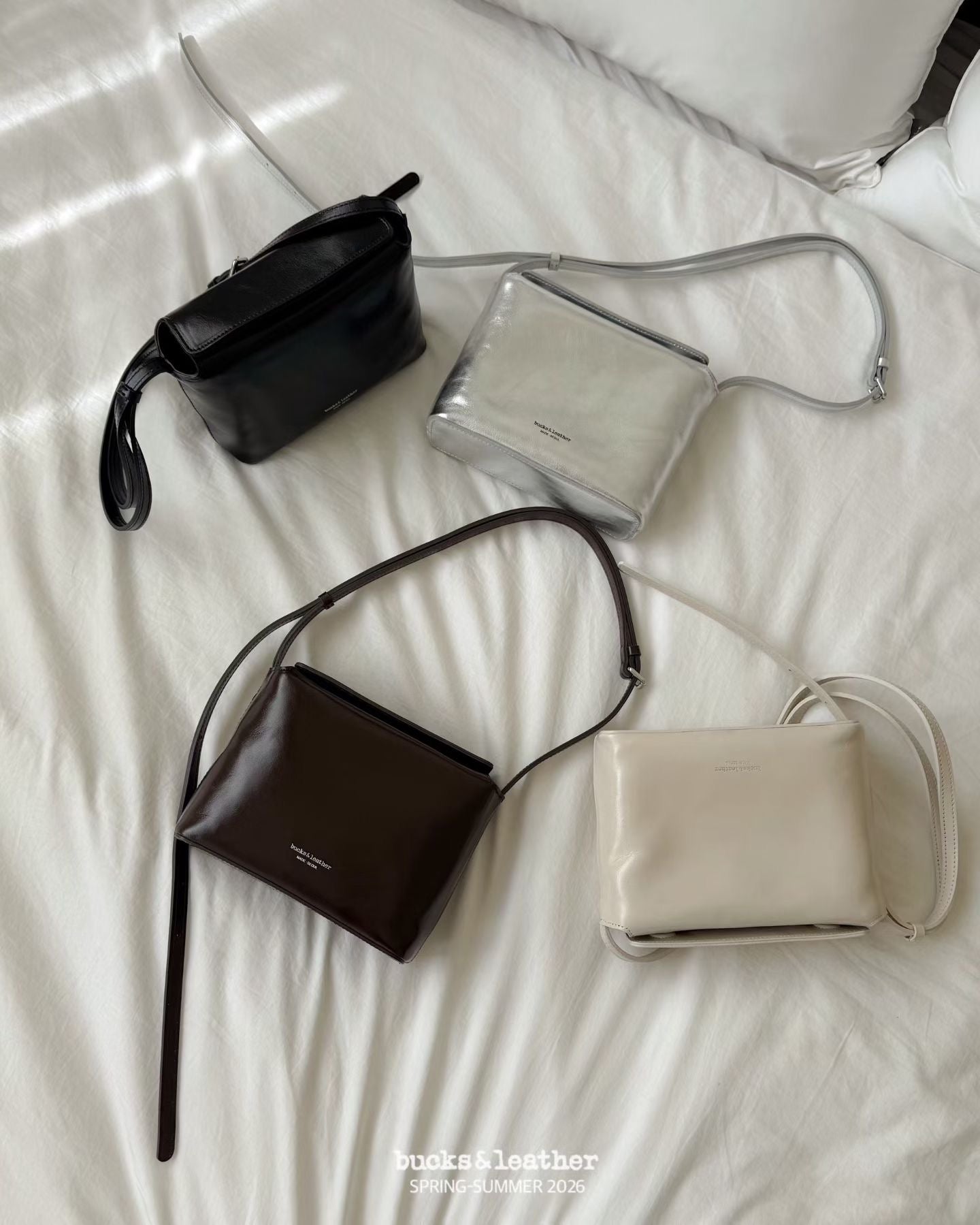 B221 bucks&leather ｜Mini Square Bag 牛皮亮面
