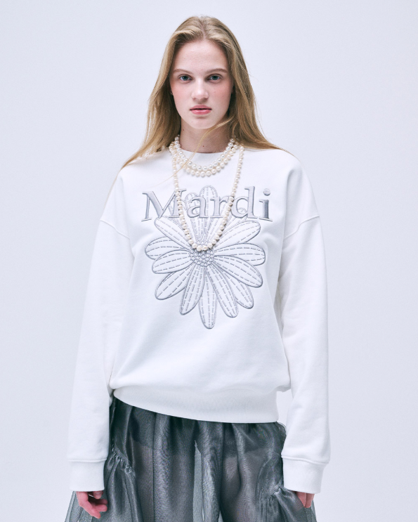 SWEATSHIRT FLOWERMARDI NEEDLEWORK_WHITE GREY