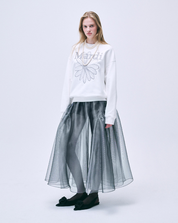 SWEATSHIRT FLOWERMARDI NEEDLEWORK_WHITE GREY