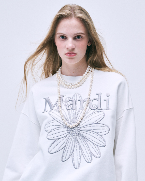 SWEATSHIRT FLOWERMARDI NEEDLEWORK_WHITE GREY