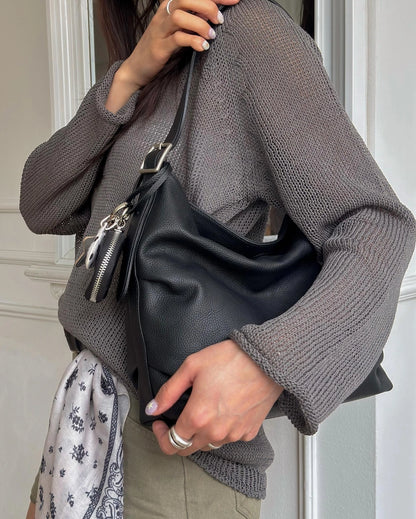 B216 牛皮｜慵懶風磁石扣皺摺 shoulder bag
